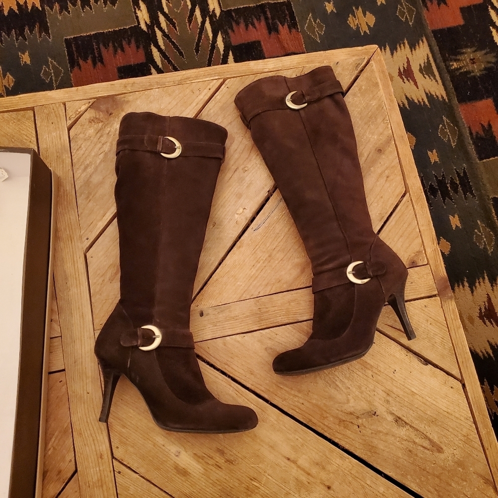 𝅺COLDWATER Creek Double Buckle Brown Boot With Yellowstone Vibes Size 8.5M